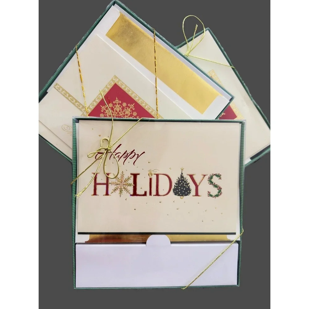 3 Boxes - 54 Deluxe Red Gold Snowflake Merry Christmas Cards Lined Envelopes NOS